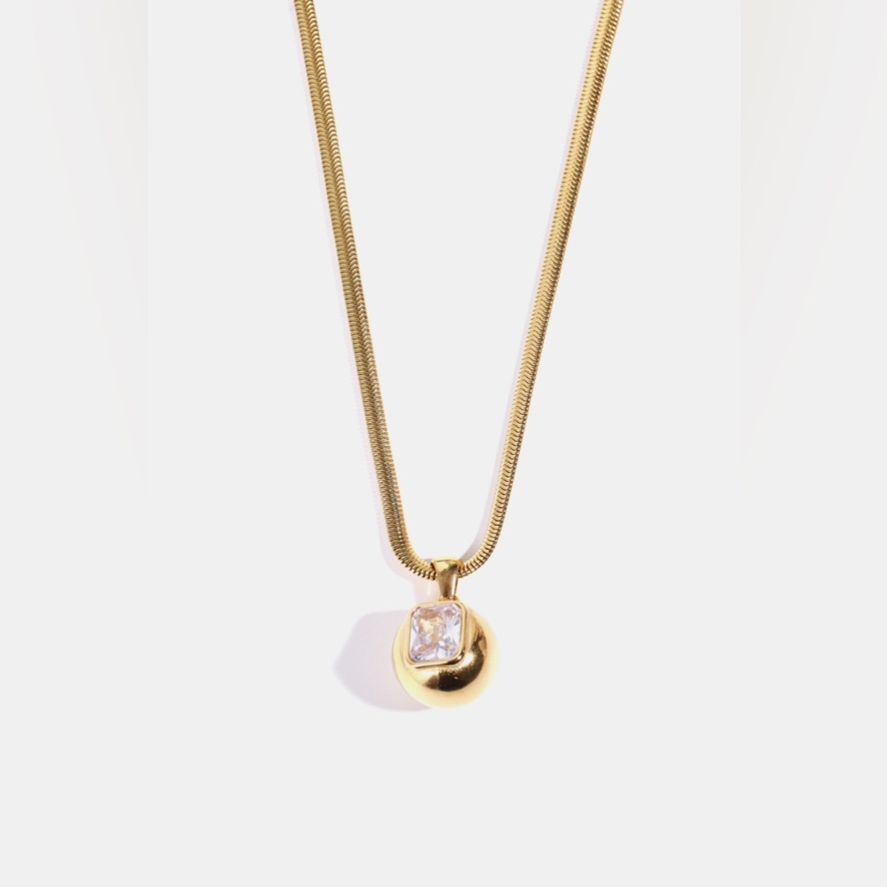 18K Gold Plated Stainless Steel Clear Cubic Zirconia Pendant Necklace